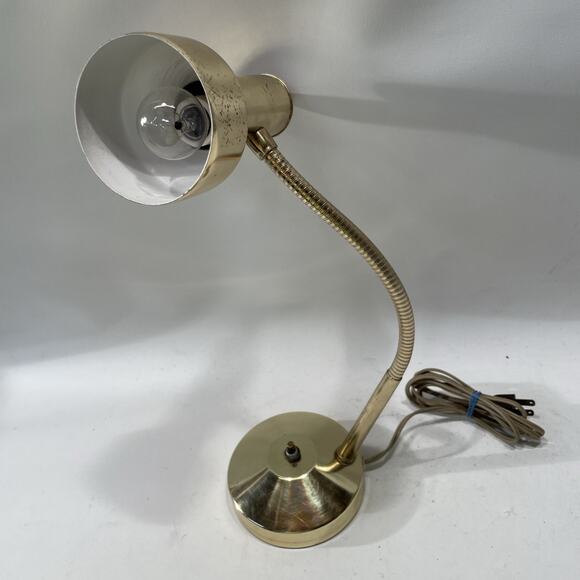 Vintage Gold Gooseneck Desk Lamp – Retro Adjustable Task Light – Mid-Century - Picture 3 of 11